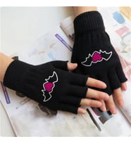 Heart In Bat Baskılı Unisex Siyah Kesik Çift Eldiven