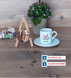 Müzik Öğretmeni Türk Kahvesi Fincanı Ahşap Altlıklı ve Fotoğraflı Ahşap Anahtarlık Hediye (Model 2)