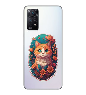 Redmi Note 11S - Note 11 Uyumlu Çiçek ve Kedi Tasarımlı Şeffaf Telefon Kılıfı