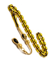 Altın Kaplama Gümüş Kazaz Püsküllü 8x12mm Ateş Kehribar Tesbih (Çok Renkli)