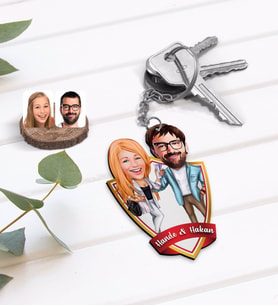BK Gift Kişiye Özel İsimli Sevgililer Karikatürlü Ahşap Anahtarlık-93