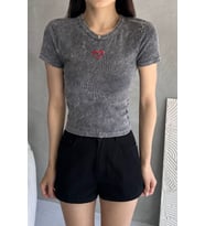 Nare Gri Yıkamalı Nakışlı Body (Gri)