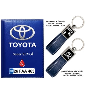Plakanıza Özel Toyota Logolu Lacivert Ruhsat Kabı ve Anahtarlık