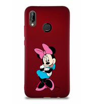 Huawei P20 Lite Soft Premier Kapak Minnie Mouse-D Tasarımlı Silikon Kılıf - Mürdüm (Şeffaf)