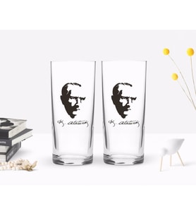 BK Home Renkli Baskılı Atatürk Temalı İkili Rakı Bardağı Seti-23 (Beyaz)
