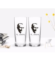 BK Home Renkli Baskılı Atatürk Temalı İkili Rakı Bardağı Seti-23 (Beyaz)