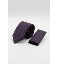 Lacivert-Kırmızı Desenli 7 Cm Kravat 1090260116