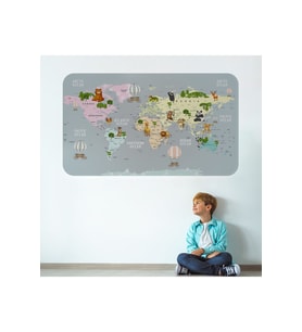 Eğitici Dünya Haritası Dünya Atlası Çocuk Ve Bebek Odası Duvar Sticker-3816-60x105