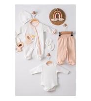 3 Ay Kelebek Nakış Tulumlu Erkek Bebek 5'li Set Kahverengi
