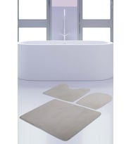 Unicolor Düz Krem 3'lü Banyo Paspası Halısı Seti Kaymaz Tabanlı Yıkanabilir