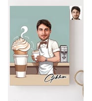 Kişiye Özel Barista Erkek Karikatür Baskılı Ahşap Tablo 30x40