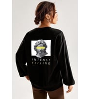 Unisex Aesthetic Baskılı Bisiklet Yaka Sweatshirt (Siyah)