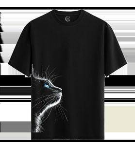 Neon Cat %100 Pamuklu Erkek Siyah Tişört - Premium Quality (Siyah - Beyaz)