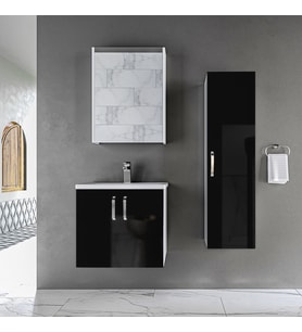 Asmira Banyo Dolabı - 60 cm - 3'lü Set - Siyah