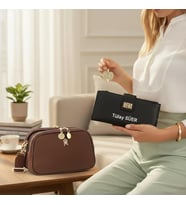 Givenza Kişiye Özel Cüzdan & Kolye Hediyeli Şık Kadın Çanta Seti (C. Kahverengi)