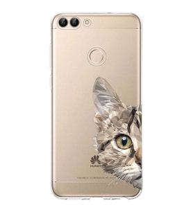 Huawei P Smart 2018 Uyumlu Kapak Catface Tasarımlı Şeffaf Silikon Kılıf