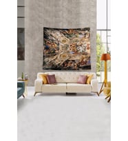 Bej Kubbe İşlemesi Leke Tutmaz Kadife Kumaş Duvar Örtüsü Duvar Halısı Tapestry