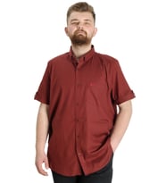 Mode XL Büyük Beden Erkek Gömlek Gabardin Kısa Kol Tek Cep 23302 Bordo