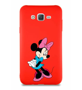 Samsung Galaxy J7 Soft Premier Kapak Minnie Mouse-F Tasarımlı Silikon Kılıf - Kırmızı (Şeffaf)