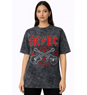 AC DC Rock In Roll Rock Metal Müzik Grubu Baskılı Unisex Oversize Vintage Yıkamalı Tişört
