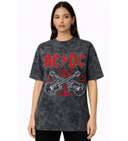 AC DC Rock In Roll Rock Metal Müzik Grubu Baskılı Unisex Oversize Vintage Yıkamalı Tişört