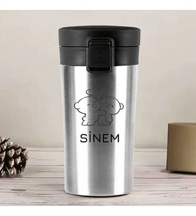 Kişiye Özel Paslanmaz Çelik 380 ml Vakumlu Ayıcık Baskılı Termos - Isı Yalıtımlı, Sızdırmaz Kapak (Metal)