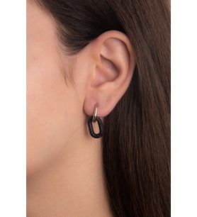 Oval halka Siyah Zirkon Taşlı Rose Altın Kaplama Gümüş Küpe 925 Ayar (Rose-Siyah)