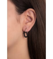 Oval halka Siyah Zirkon Taşlı Rose Altın Kaplama Gümüş Küpe 925 Ayar (Rose-Siyah)