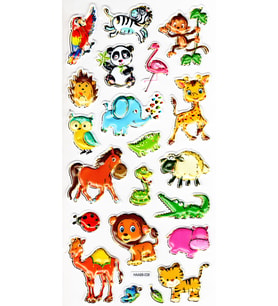 Sticker Kabartmalı Yaldızlı Stiker Çıkartma Etiket (Haa038)-23x12 cm- Sevimli Hayvanlar