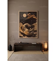Dalga ve Doğa Minimalist Japon Tarzı 1. Kalite Ahşap Çerçeveli Tablo
