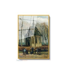 Dikey Çerçeveli Cam Vangogh 107 Modern Ev Dekoru Duvar Sanatı Ev Ofis Tablosu (Altın)
