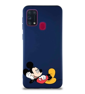 Samsung Galaxy M31 Soft Premier Kapak Mickey Mouse-F Tasarımlı Silikon Kılıf - Lacivert (Şeffaf)