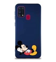 Samsung Galaxy M31 Soft Premier Kapak Mickey Mouse-F Tasarımlı Silikon Kılıf - Lacivert (Şeffaf)
