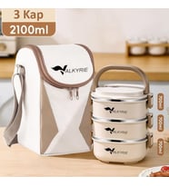 Valkyrie 3 Katlı Yemek Kabı 2100 ml – Termal Çantalı Lunch Box, 304 Paslanmaz Çelik, BPA İçermez (Krem)