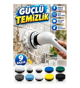 9 Başlıklı Kablosuz Elektrikli Temizlik Fırçası Çok Amaçlı Döner Başlıklı