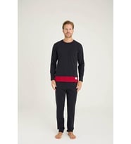 KLY Erkek Premium %100 Pamuk  4 Mevsim Kumaş Bisiklet Yaka Uzun Kollu Pijama Takım (Lacivert)