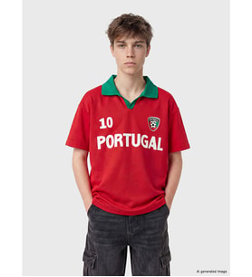LCW Kids Kırmızı Polo Yaka Portekiz Baskılı Erkek Çocuk Tişört