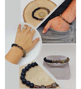 Jasper & Oniks Taşı 8mm Unisex Tasarım Bileklik Hawaii Model (43140)