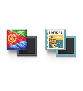 Buzdolap Magnetleri - Eritre Bayrağı ve Asmara Posta Pulu Tema - 2'li Set Magneti