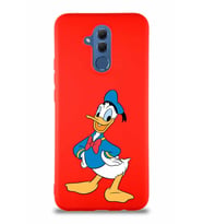 Huawei Mate 20 Lite Soft Premier Kapak Donald Duck-C Tasarımlı Silikon Kılıf - Kırmızı (Şeffaf)
