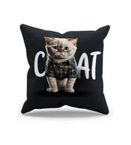 Moud's Çift Tarafı Baskılı Siyah Kedi Desenli Süet Kırlent Kılıfı - PL774