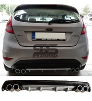 Ford Fiesta Mk7 Difüzör Arka Tampon Eki 4 Egzoz Çıkışlı Gri Lüx Tip