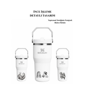 Kişiye Özel Stanley The Iceflow Flip Straw 2.0 Tumbler 060 L 30OZ Termos İsimli & Fotoğraflı (Beyaz)