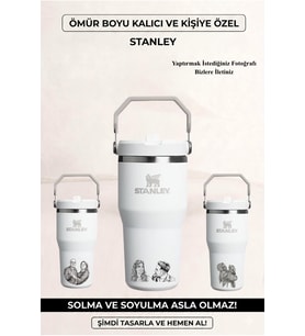 Kişiye Özel Stanley The Iceflow Flip Straw 2.0 Tumbler 060 L 30OZ Termos Özel İsimli & Fotoğraflı (Beyaz)