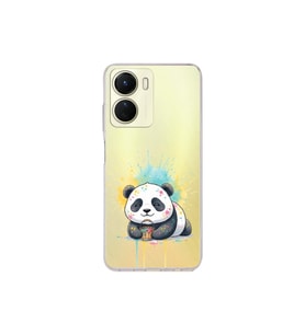 Vivo Y16 ile Uyumlu Splash Panda Tasarımlı Şeffaf Silikon Kılıf