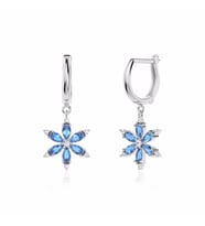 Aqua Taşlı Lotus Çiçeği Beyaz Gümüş Küpe
