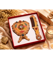 Dekoratif Kalp Tasarımlı Taş Detaylı Aynalı Tarak Seti Gold Renk 24 x 10 cm Şık Tasarım Set