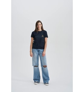 Blues Eyes Kadın Nakış T-Shirt (Lacivert)