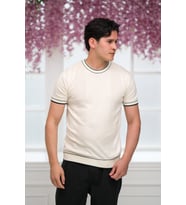 Slimfit Kolları Lastikli Likralı Desenli Bisiklet Yaka Triko T-shirt