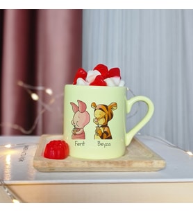 Piglet & Tigger Tasarımlı Kişiye Özel Sarı Türk Kahvesi Fincanı